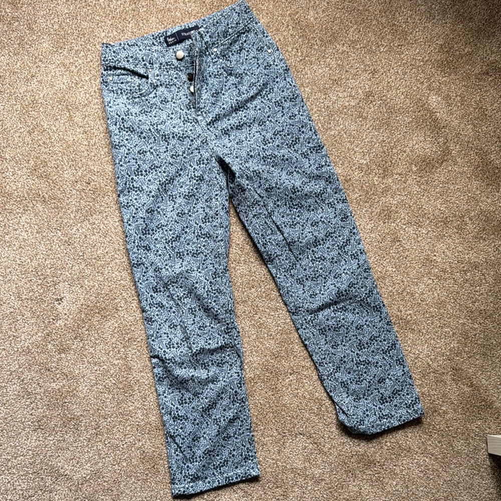 Boden Flora Print Blue and Black Jeans